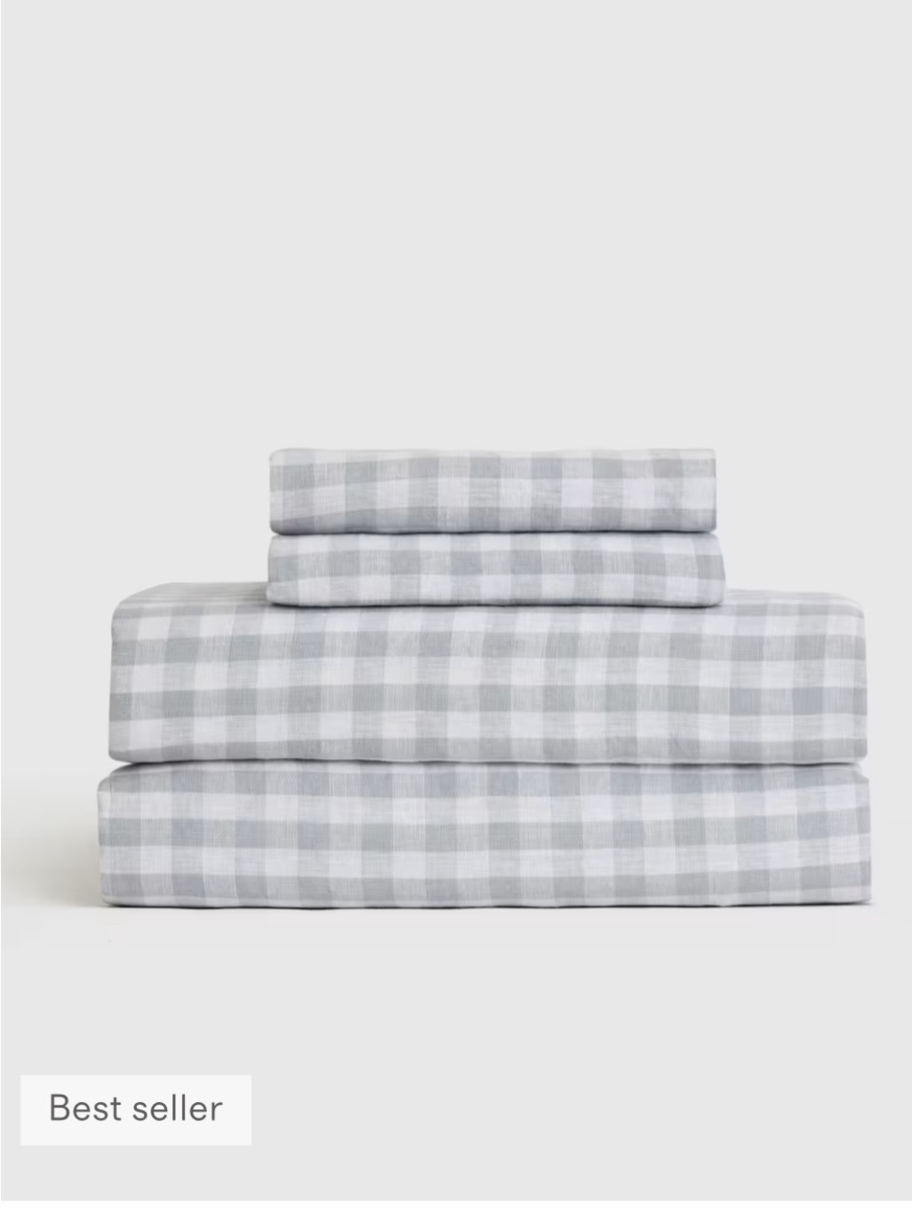 Quince European Linen Gingham Queen Sheet Set Blue Fog